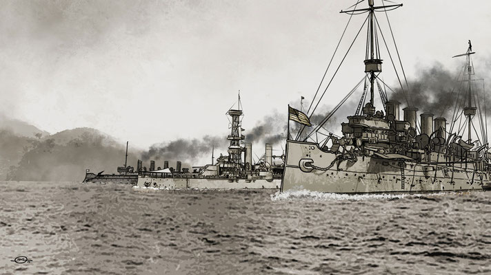 Benjamin von Eckartsberg - Illustration - Panama Canal - Warships - Kunde: Allianz