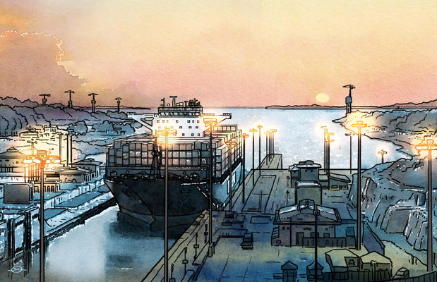 Benjamin von Eckartsberg - Editorial-Illustration: Panama Kanal - Kunde: AIDA CRUISES Kundenmagazin