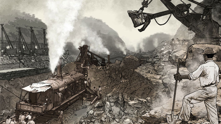 Benjamin von Eckartsberg - Illustration - Panama Canal - construction side- Kunde: Allianz