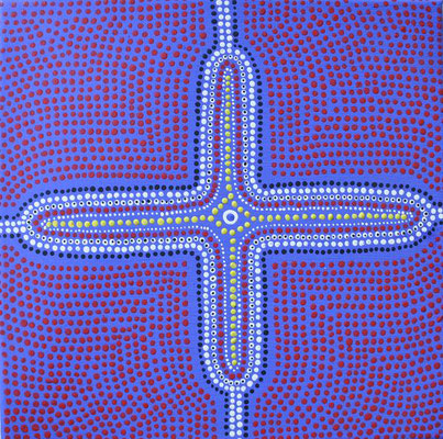 Angewandte Dot Painting-Technik, kombiniert mit Kreuz-Symbol von Deborah Lorenz