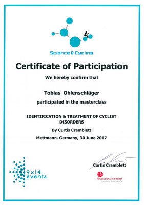 Science & Cycling Zertifikat Bikefitting für Tobias Ohlenschläger iQ athletik