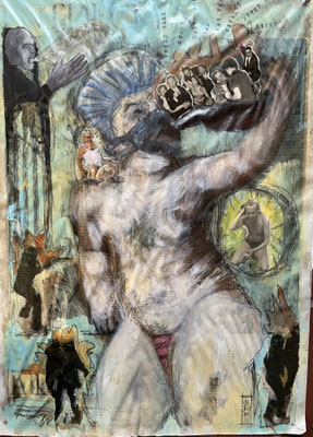 Jetzt 2021, Mixed Media /Wachs auf Papier (39 x 57 cm)