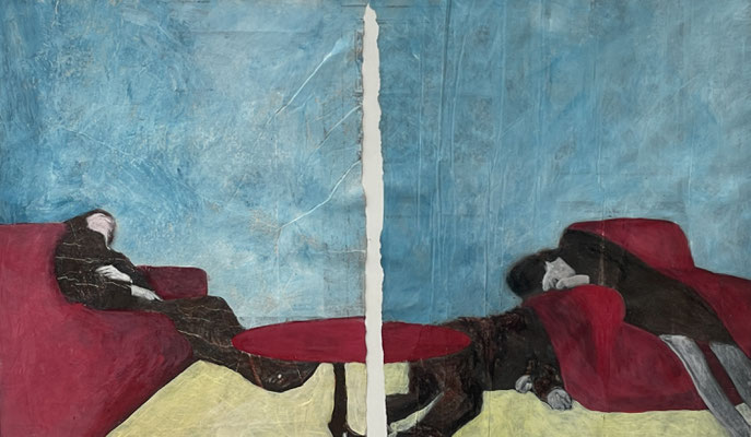 Kälte I, 2020 repainting - Acryl/Aquarell/Wachs auf Papier (44 x 26 cm)