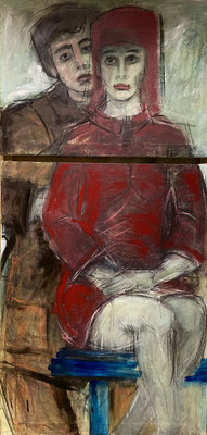 Paar, Acryl/Kohle auf Leinwand(86 x 178 cm)