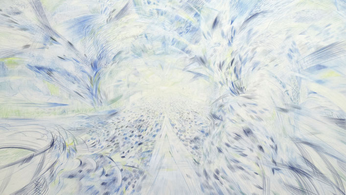 ドライブ　2023　91.0×159cm　パネルに綿布、色鉛筆、パステル