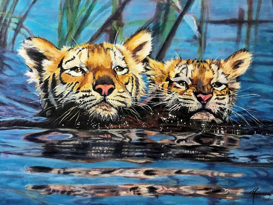 Les tigres   Acrylique sur toile