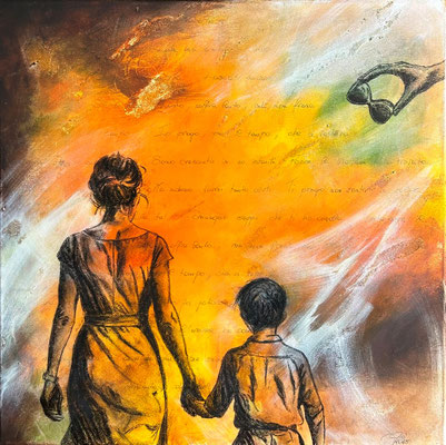 Come il vento vola il tempo, ho fermato quel momento 2 tecnica mista 80x80 - 2025) Dedicato alla canzone "Se darti una carezza" di Rino Dilugano
