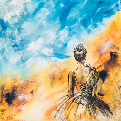 Quando non puoi danzare tu, fai danzare la tua anima (80x80 tecnica mista) COLLEZZIONE PRIVATA)