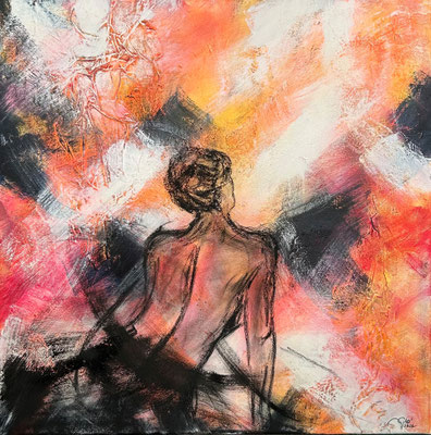 La Fenice (tecnica mista 80x80-2021) Come una fenice risorgerò dalle mie ceneri, tutto ciò che mi colpisce, un giorno mi fortificherà.