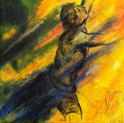 Per aspera ad astra (tecnica mista 80x80-2023) da bozzetto di Rubens (Il cammino verso le stelle è riservato a chi ha avuto una vita ricca di asperità)