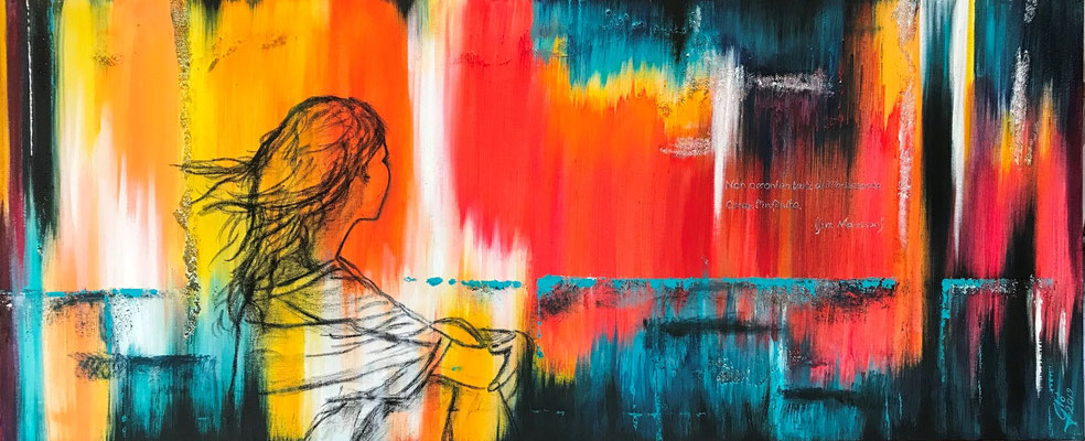 Cerca l'infinito (tecnica mista) 120x50 - 2019 Non accontentarti dell'orizzonte. Cerca l'infinito (Jim Morrison)