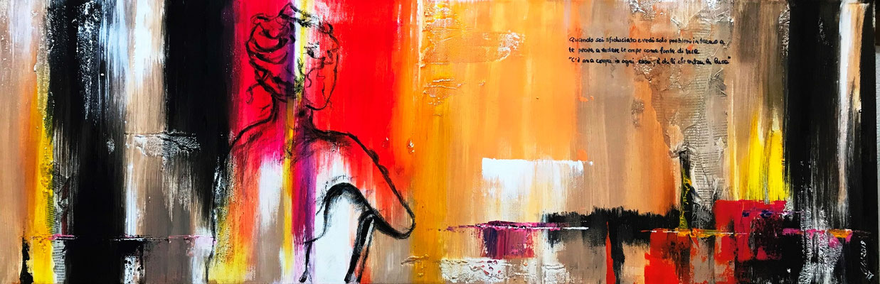 Crepe (tecnica mista) - 120x40 - 2019 Quando sei sfiduciato e vedi solo problemi intorno a te, prova a vedere le crepe come fonte di luce, "C'è una crepa in ogni cosa, è da li che entra la luce"