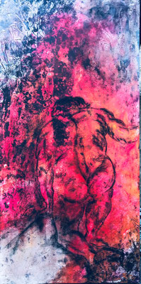 Davanti a Dio (L'unico atto degno di un uomo è inginocchiarsi davanti a Dio- Ety Hillesum) tecnica mista - 120x60 - 2019 da Paolo Ligari