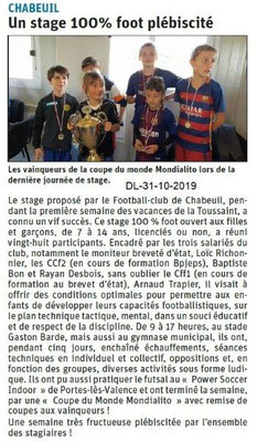 Le Dauphiné Libéré du 31-10-2019- Les jeunes et le foot de Chabeuil