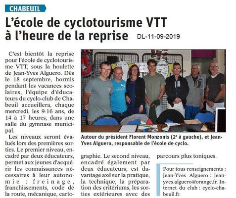 Dauphiné Libéré du 11-09-2019- L'école de cyclotourisme
