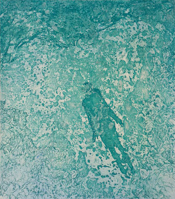 Le plongeur - marbrure et eau forte - 15x20cm - 2017
