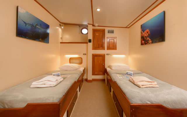 Cabinas con dos camas del barco 'Seahunter' en la Isla del Coco, ©Underseahunter Group