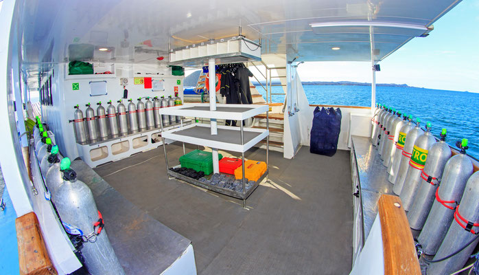Dive deck of the vessel Galapagos Dive Expedition