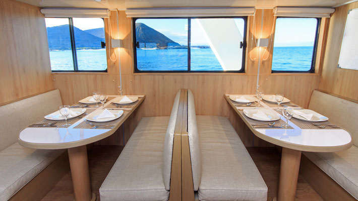 Table in the dining area of the boat for the Galapagos Dive Expedition