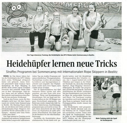 Bericht in der Celleschen Zeitung FerienBericht 15.8.19