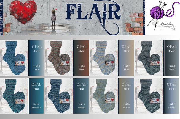 Das Foto zeigt die Farbkarte des Sockengarns Opal Flair