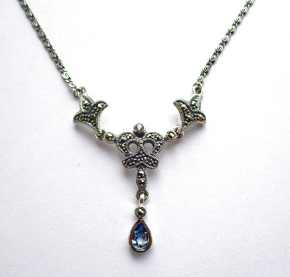 Collier-Kette-Aquamarin Spinell-Markasiten-Silber 