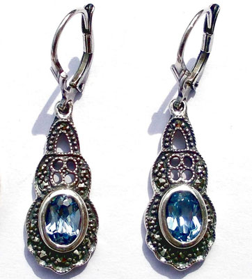 Ohrringe- Aquamarin Spinell-Markasiten-Silber 