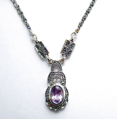 Collier Kette Amethyst Markasiten Silber