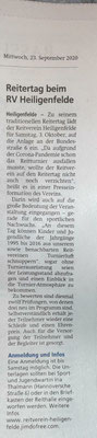 Reitertag - Kreiszeitung vom 23.09.2020