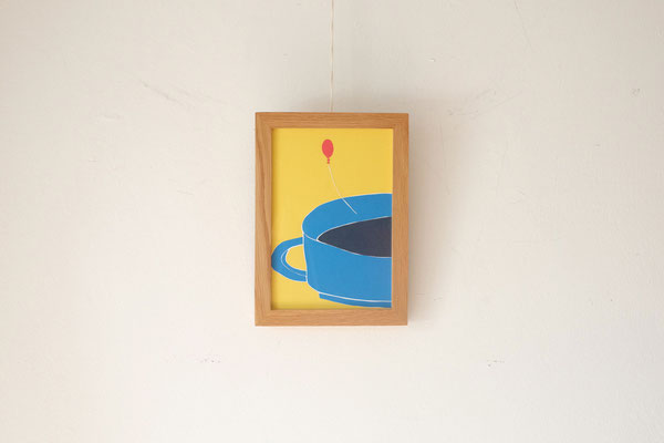 広島のイラストレーター絵本作家、ミヤタタカシ の切り絵イラスト「コーヒーと風船」