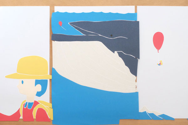広島のイラストレーター絵本作家、ミヤタタカシ の切り絵イラスト「くじら」