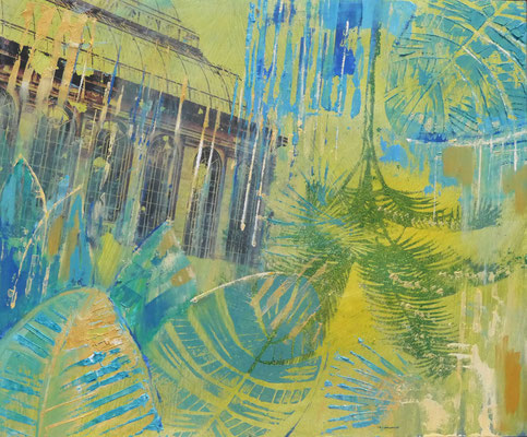 "Orangery" Oil, Acryl, Lino, Print on wood, 30 x 24 cm