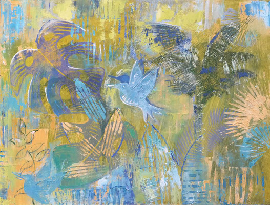 "Nature" Oil, Acryl, Lino, Print on wood, 40 x 30 cm