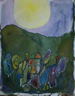WVZ 369 2015 Bunte Pflanzengruppe im Vollmond Aquarell Gouache 32x42