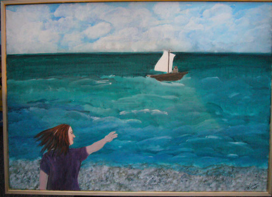 WVZ 188 2011 Winkende Frau am Strand Acryl 50x70