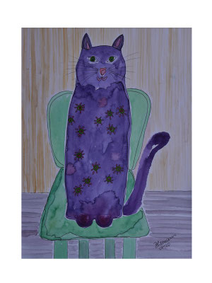 WVZ 606 Katze auf grünem Stuhl 2020 Aquarell 30x40