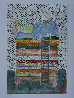 WVZ 576 Die Prinzessin auf der Erbse III 2020 Aquarell 30x45 