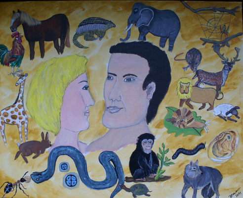 WVZ 205 2011 Zyklus Schöpfung 6 Mensch Tiere an Land Acryl