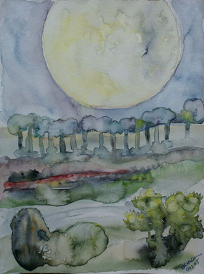 WVZ 371 2015 Bäume im Vollmond Aquarell 24x32