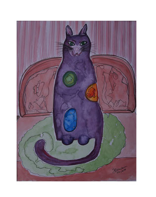 WVZ 603 Katze auf grünem Kissen 2020 Aquarell 30x40 