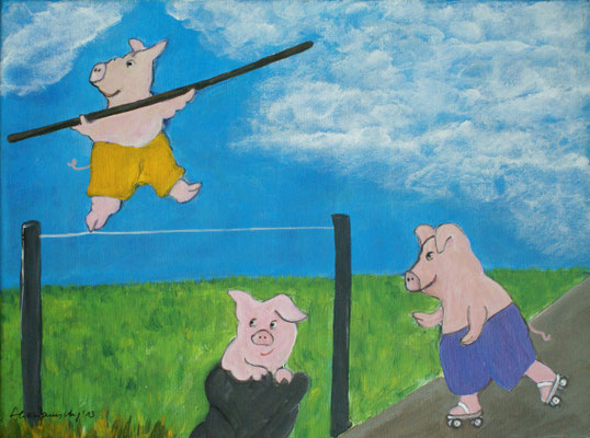 WVZ 278 2013 Drei Schweinchen als Akrobaten Acryl 30x40