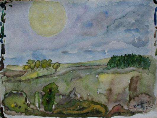WVZ 344 2014 Baum und Busch am Abend Aquarell u Gouache 24x32