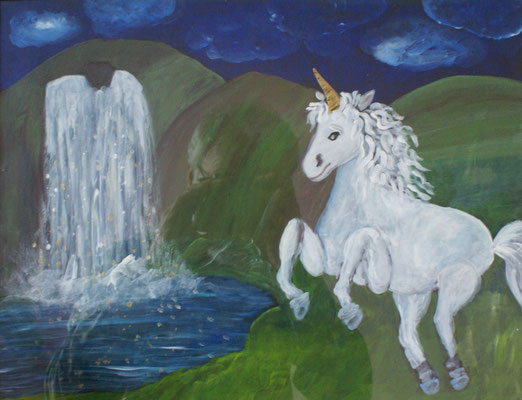 WVZ 126 2009 Einhorn am Wasserfall Acryl 30x40