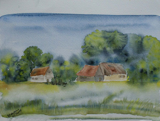 WVZ 317 2014 Häusergruppe bei Worpswede Aquarell 24x32