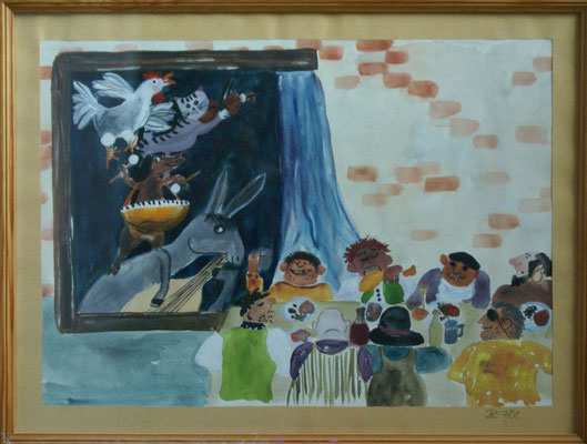 WVZ 061B 2001 07 002 Bremer Stadtmusikanten Aquarell 30x40