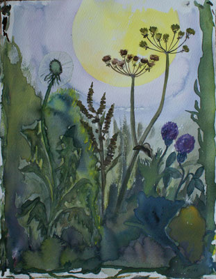 WVZ 345 2014 Blumenwiese im Vollmond Aquarell Gouache 32x40
