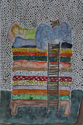 WVZ 608 Die Prinzessin auf der Erbse V 2020 Aquarell 30x45