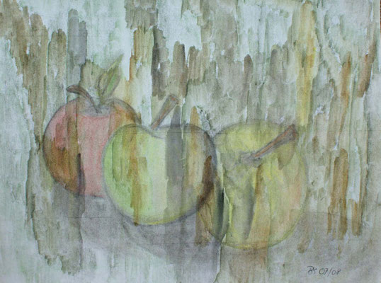 WVZ 119 2008 Drei Äpfel Aquarell Kohle 34x45