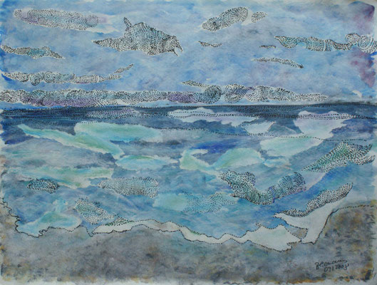 WVZ 122 2008 Am Meer Collage Wasserfarbe Filzstift 30x40