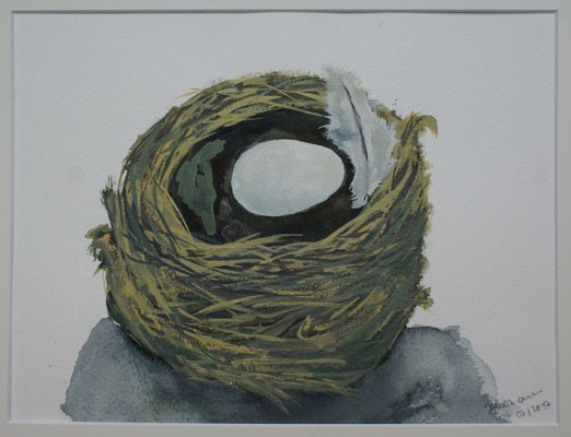 WVZ 466 2017 Ei Feder Blatt im Nest Aquarell 29x35
